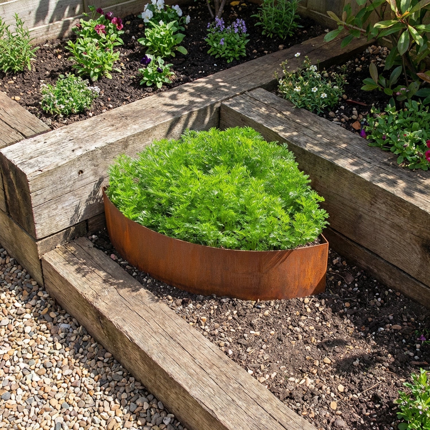 Quarter-Circle Rustic Steel Corner Planter - 400mm Radius x 120mm Height