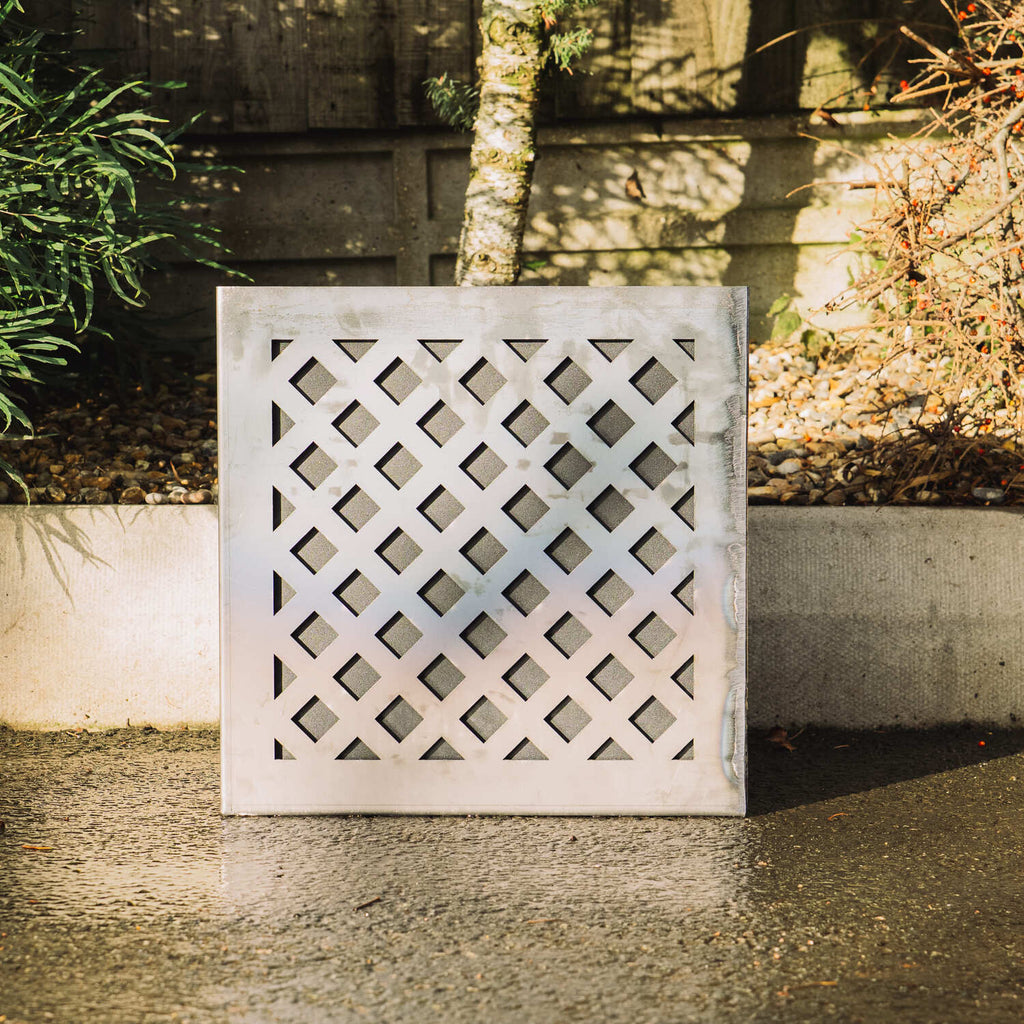 Crosshatch-Design Two-Part Rustic Steel Cube Planter