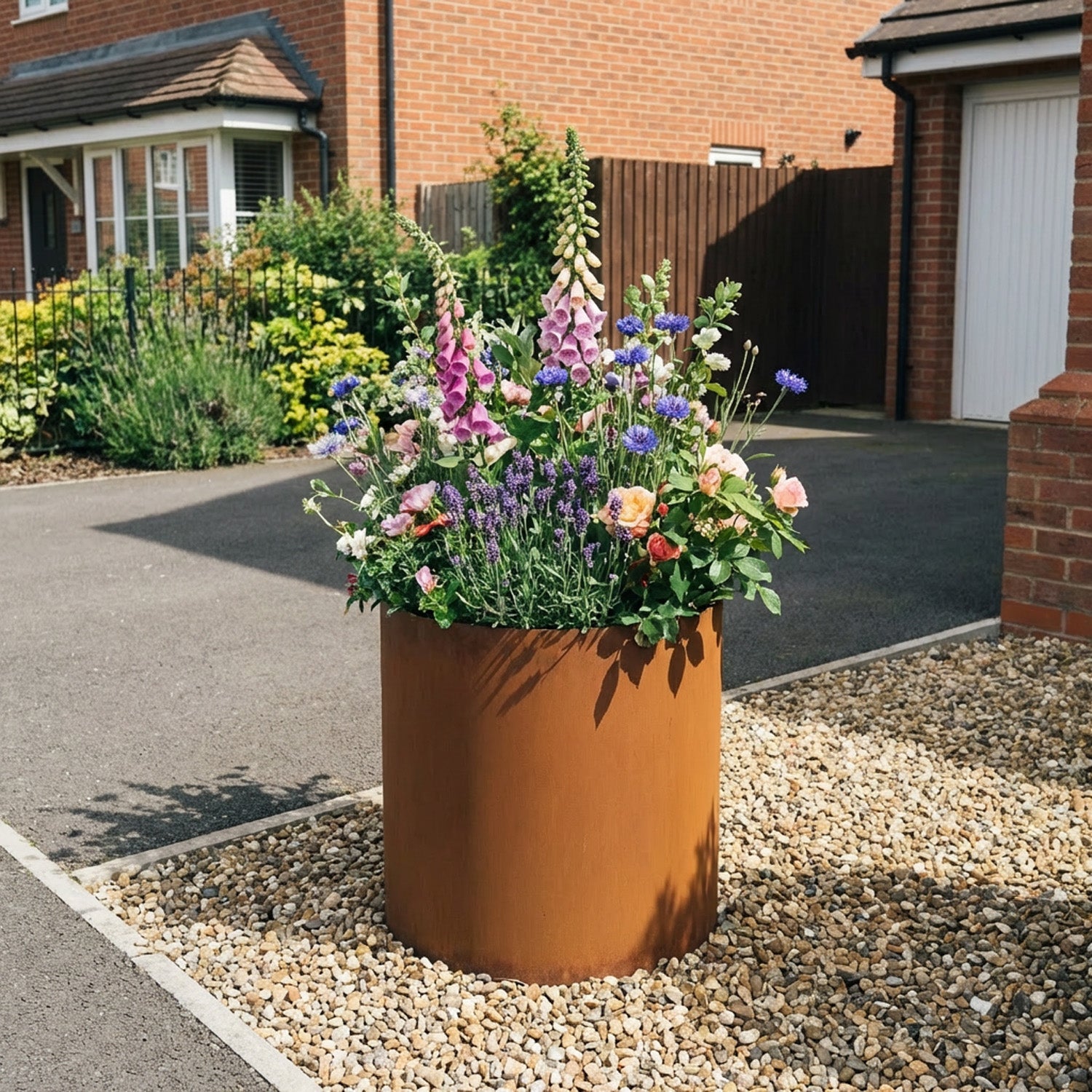 Circular Rustic Steel Planter & Tree Ring - 400mm Diameter x 600mm Height
