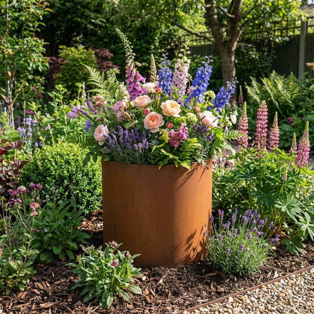 Circular Rustic Steel Planter & Tree Ring - 600mm Diameter x 600mm Height