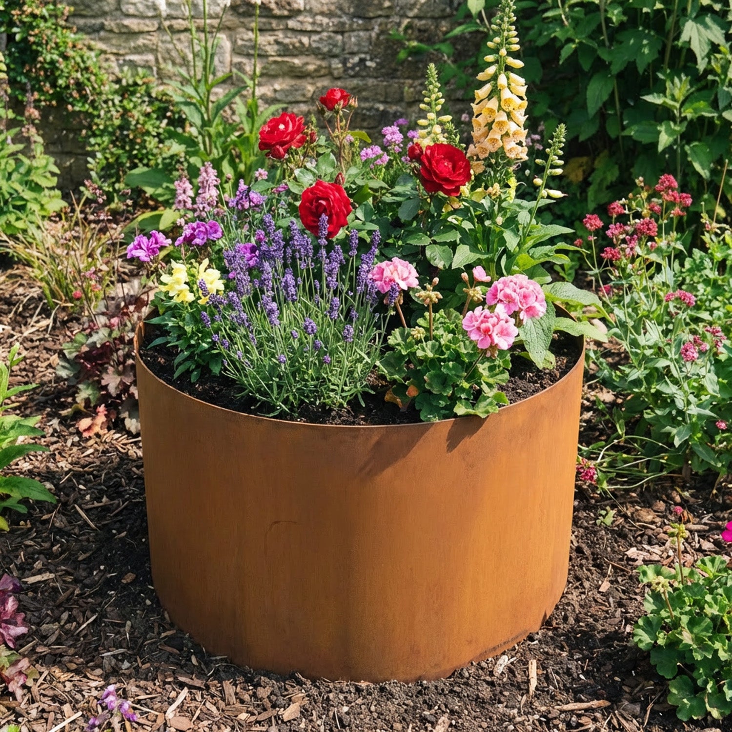 Circular Rustic Steel Planter & Tree Ring - 900mm Diameter x 600mm Height