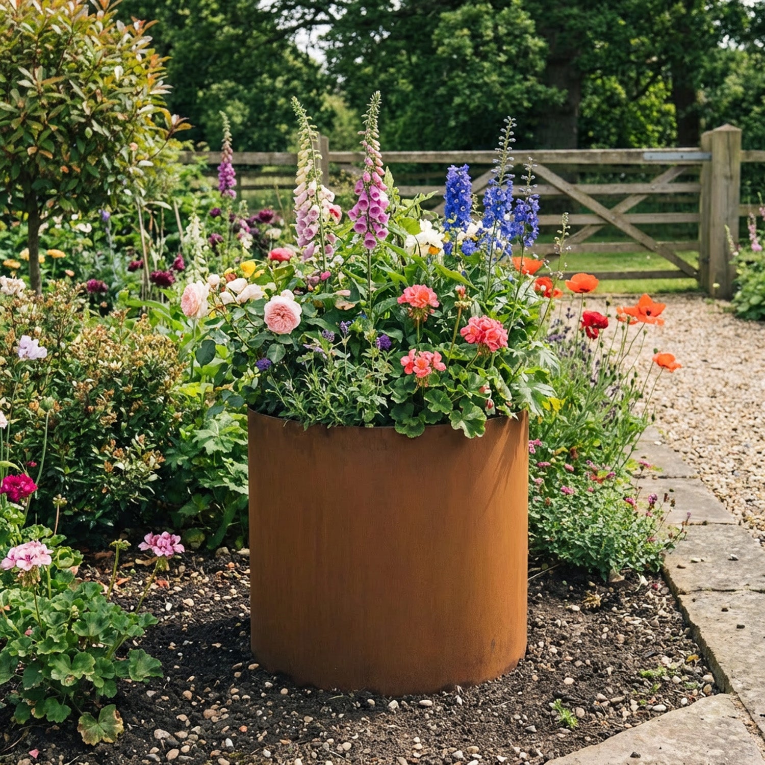 Circular Rustic Steel Planter & Tree Ring - 400mm Diameter x 600mm Height