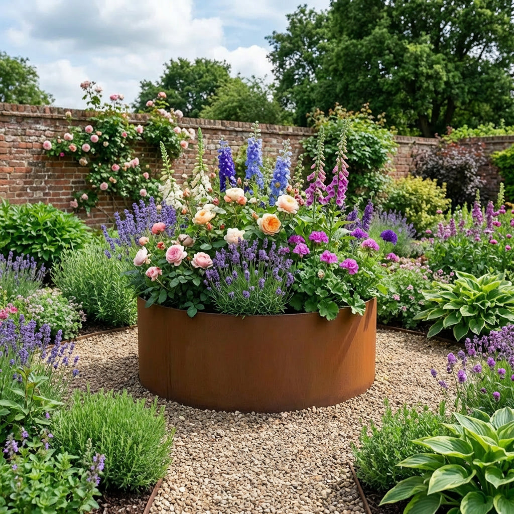 Circular Rustic Steel Planter & Tree Ring - 900mm Diameter x 600mm Height