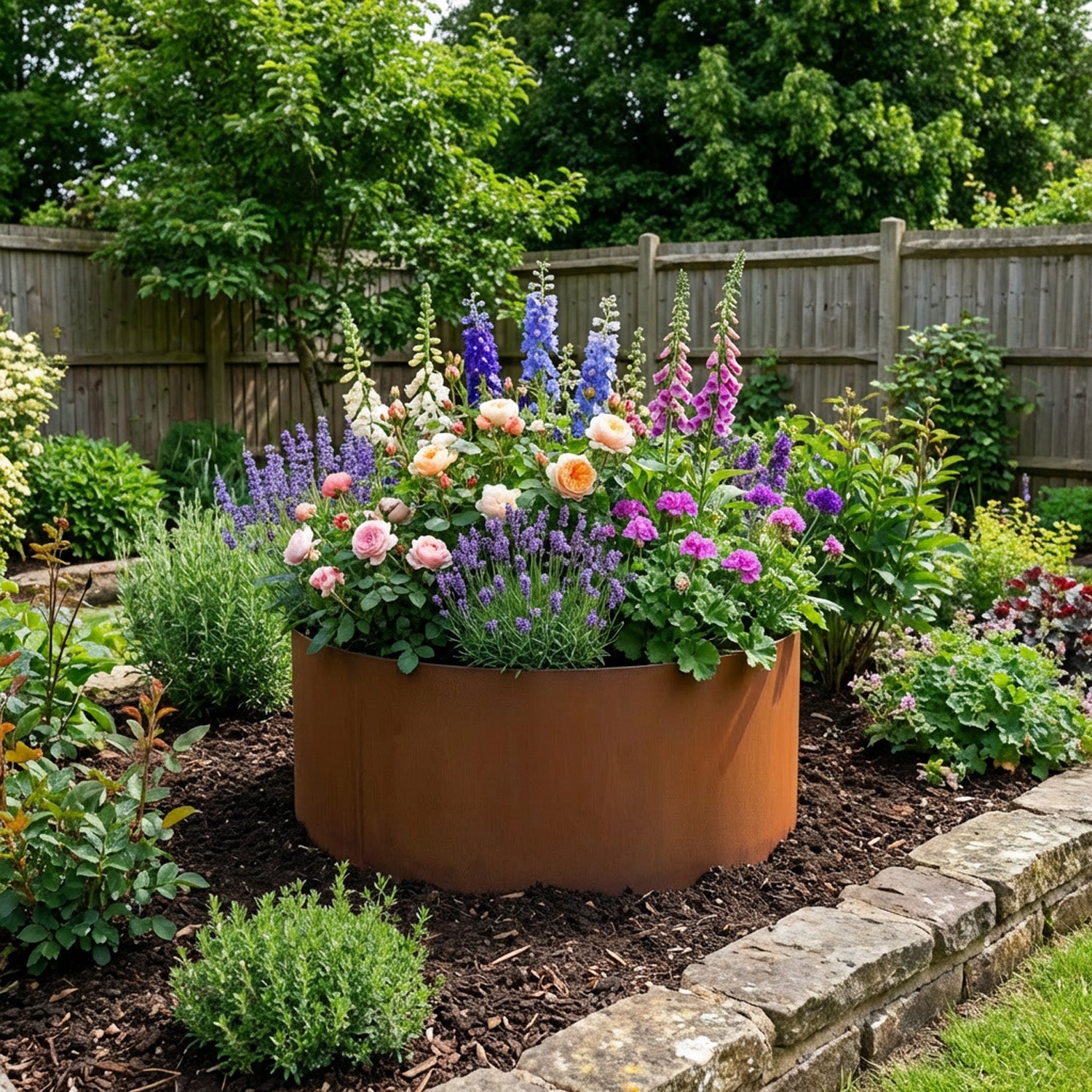 Circular Rustic Steel Planter & Tree Ring - 900mm Diameter x 600mm Height