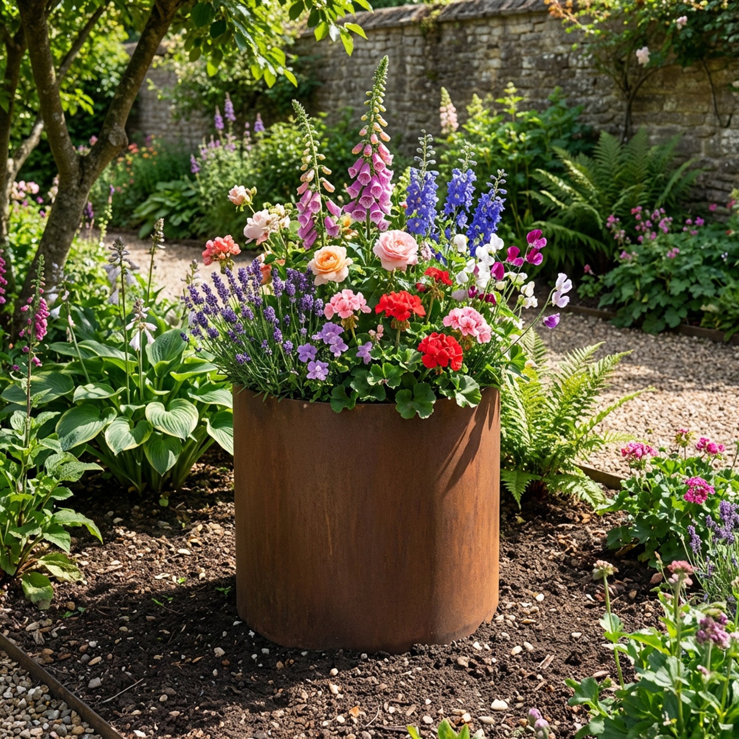 Circular Rustic Steel Planter & Tree Ring - 400mm Diameter x 600mm Height