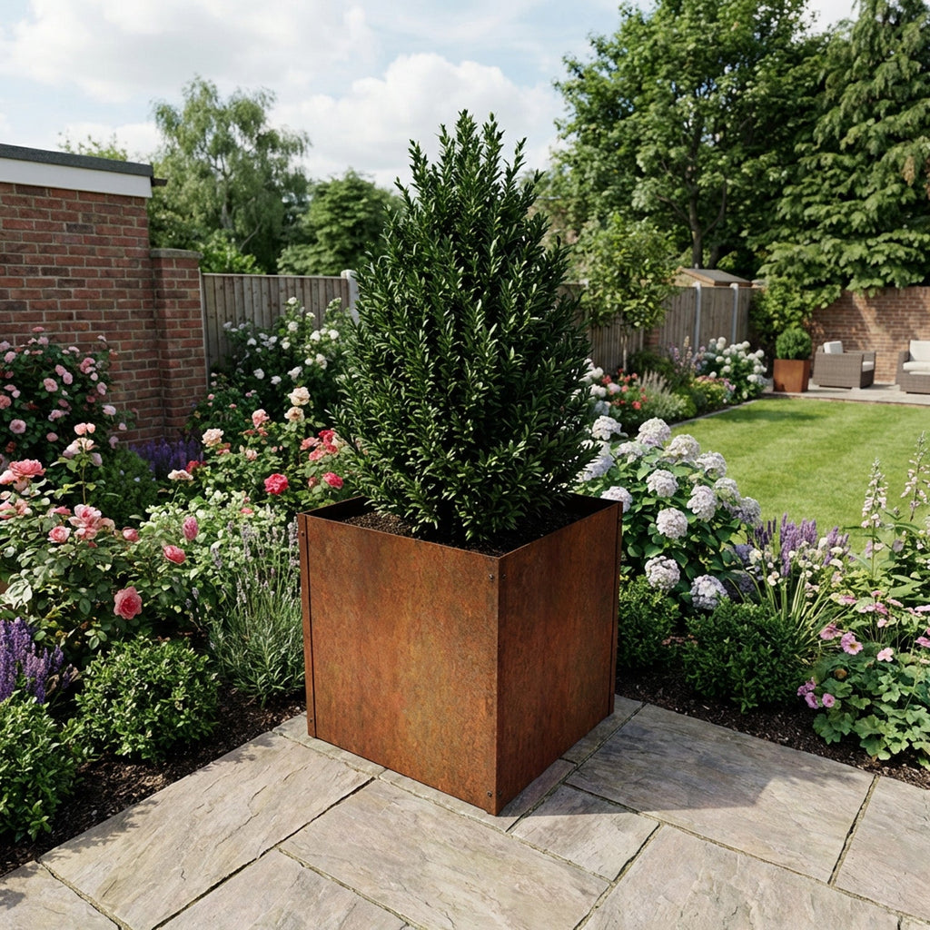 Custom-Size Flat-Packed Cubic Rustic Steel Planter (Maximum Size = 600mm)