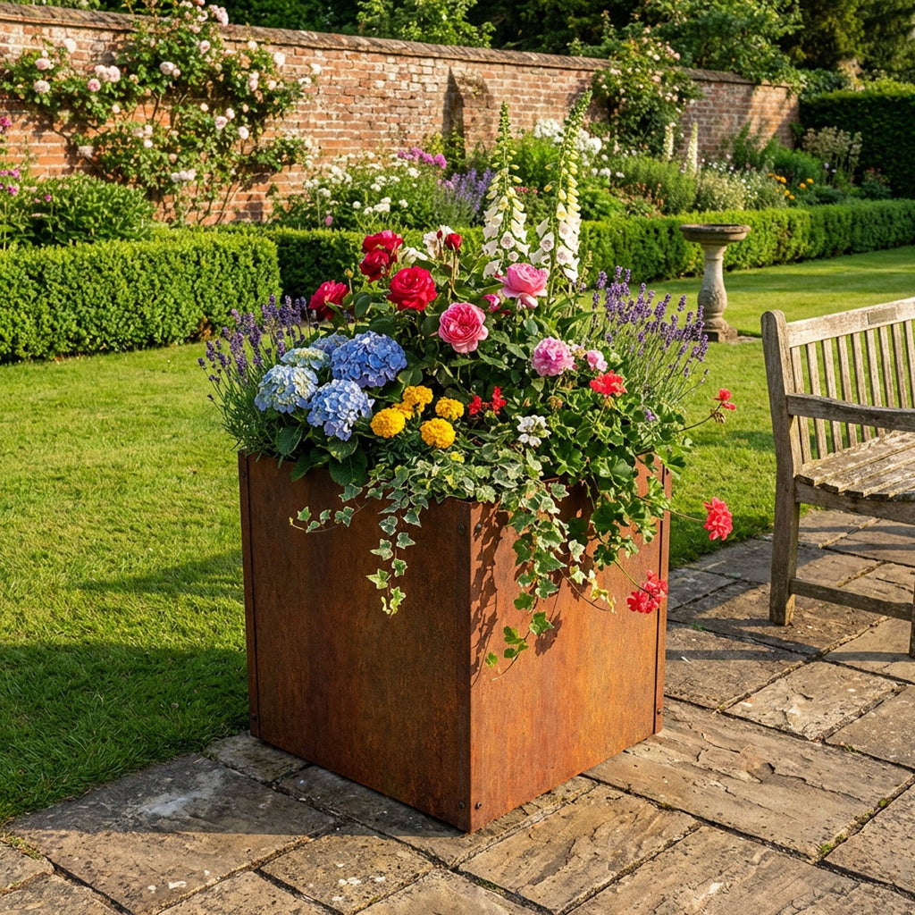Large Custom-Size Flat-Packed Cubic Rustic Steel Planter (Maximum Dimensions = 1200mm)