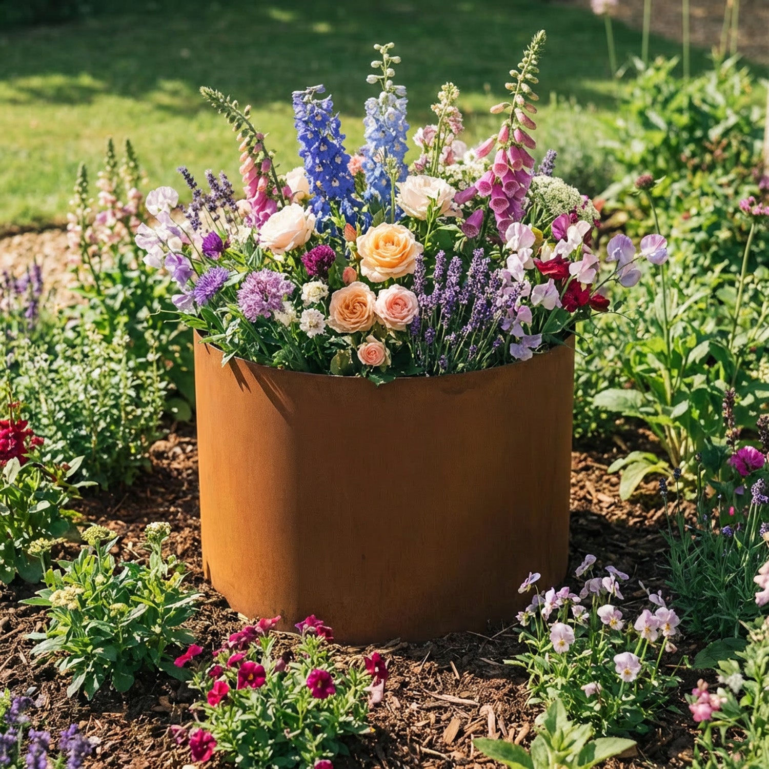 Circular Rustic Steel Planter & Tree Ring - 600mm Diameter x 200mm Height