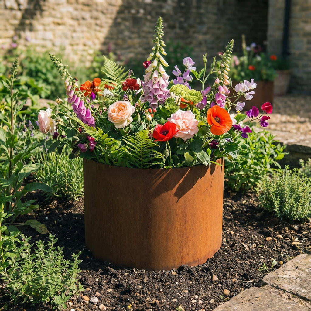 Circular Rustic Steel Planter & Tree Ring - 600mm Diameter x 400mm Height