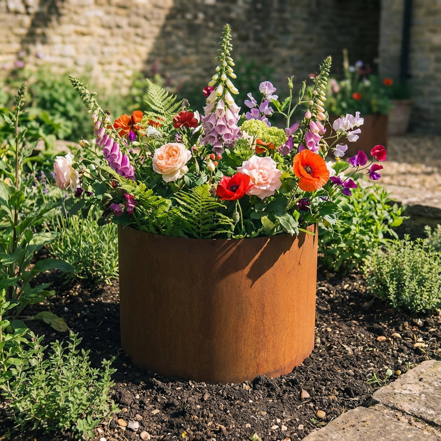 Circular Rustic Steel Planter & Tree Ring - 600mm Diameter x 400mm Height