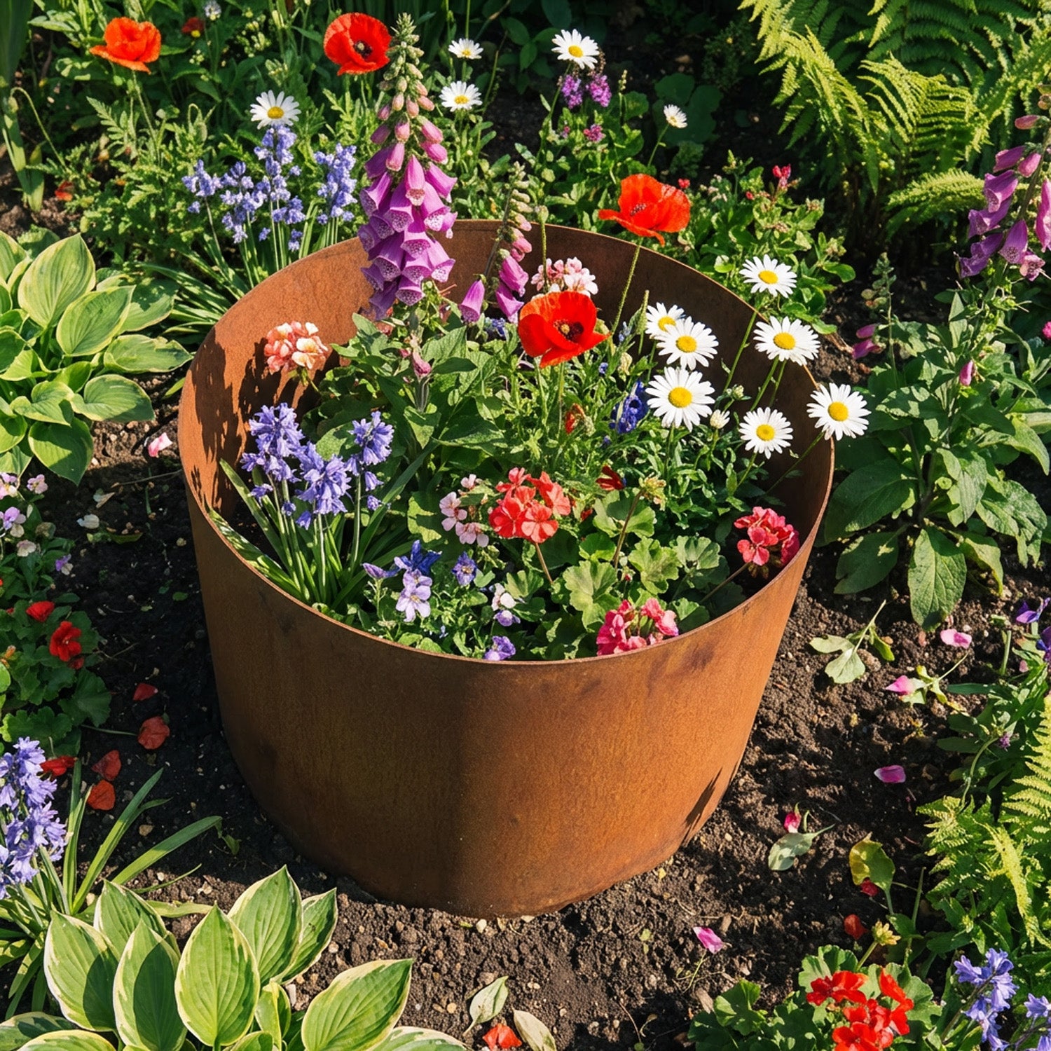 Circular Rustic Steel Planter & Tree Ring - 600mm Diameter x 120mm Height