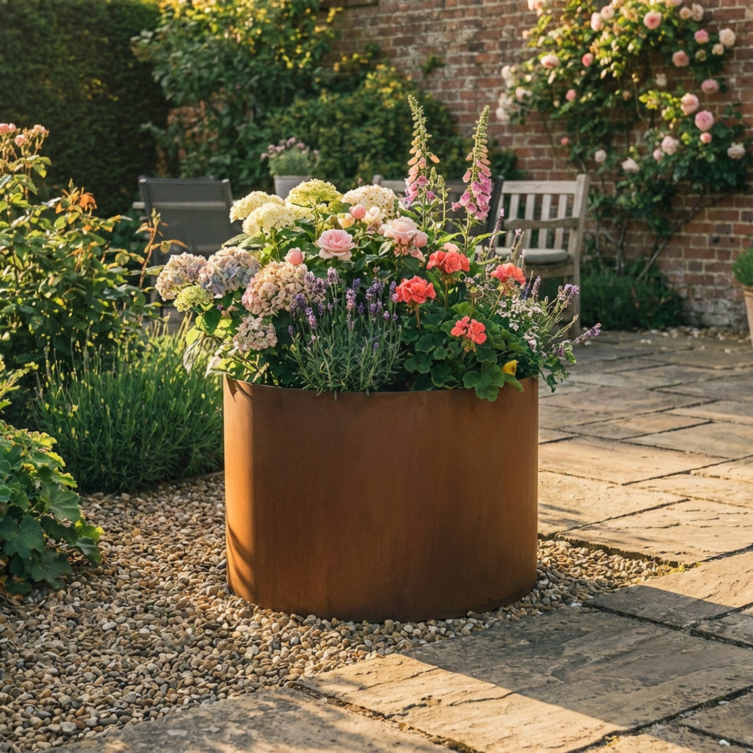 Circular Rustic Steel Planter & Tree Ring - 600mm Diameter x 600mm Height