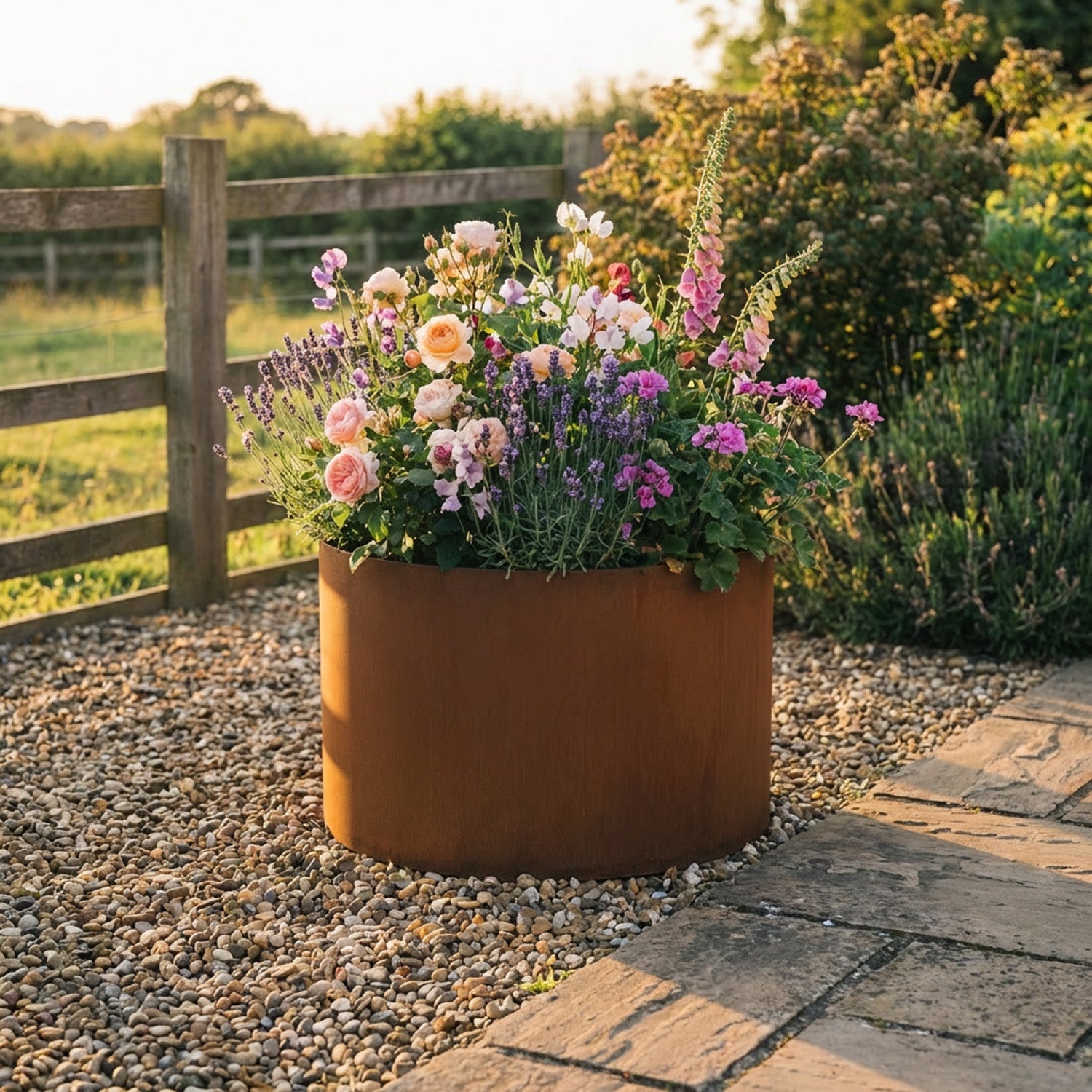 Circular Rustic Steel Planter & Tree Ring - 600mm Diameter x 300mm Height