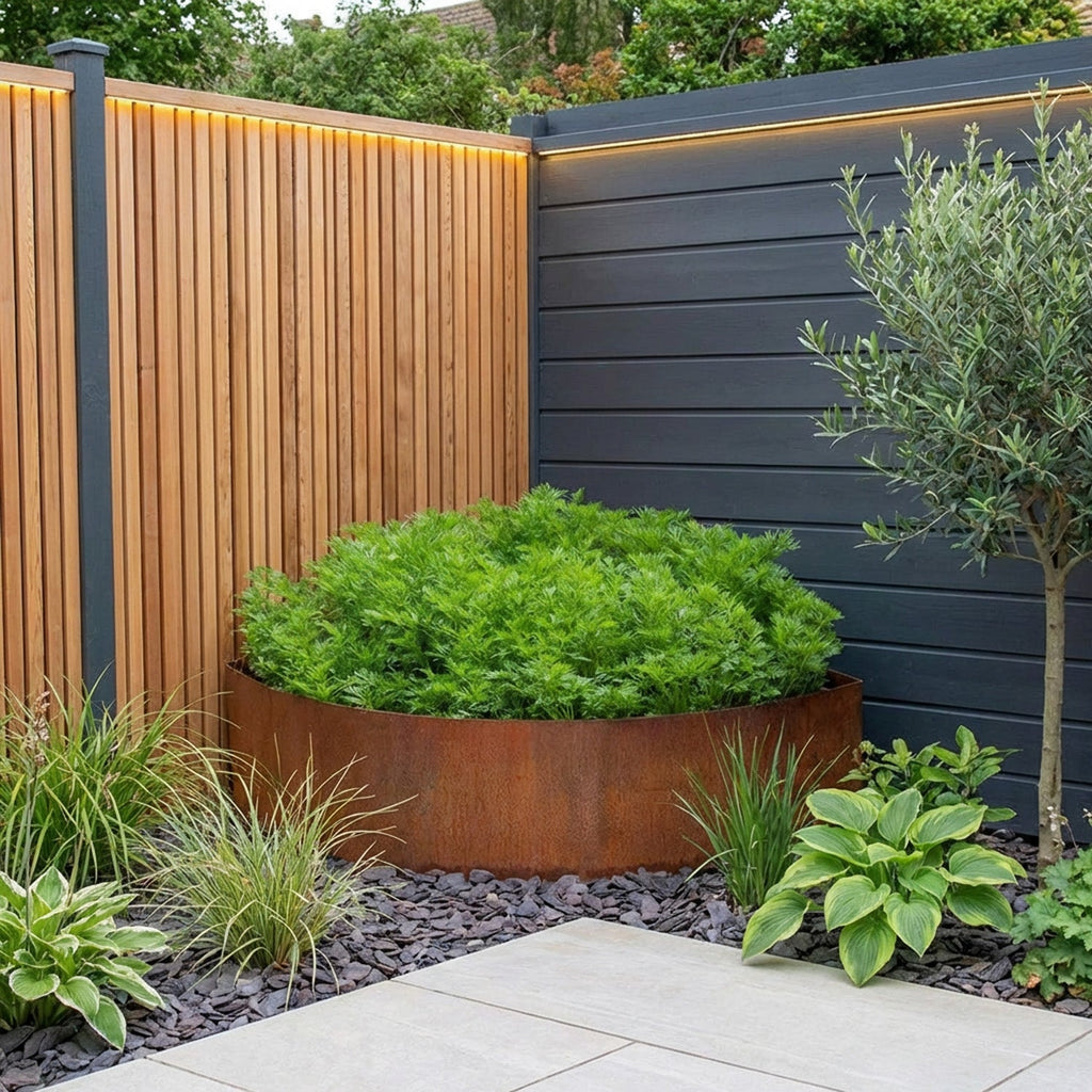 Large Custom-Size Quarter-Circle Rustic Steel Planter (Maximum Radius = 1200mm)