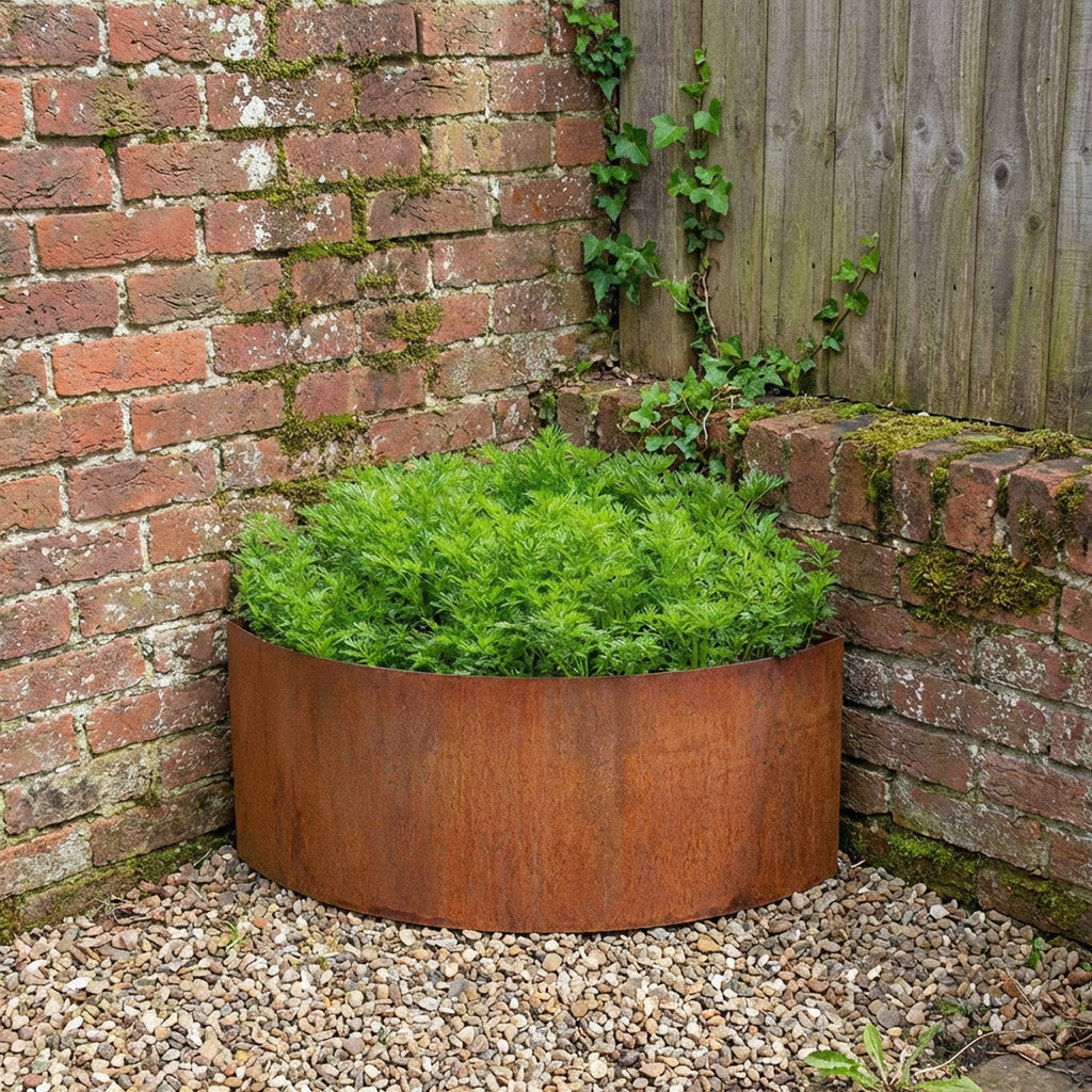 Large Custom-Size Quarter-Circle Rustic Steel Planter (Maximum Radius = 1200mm)