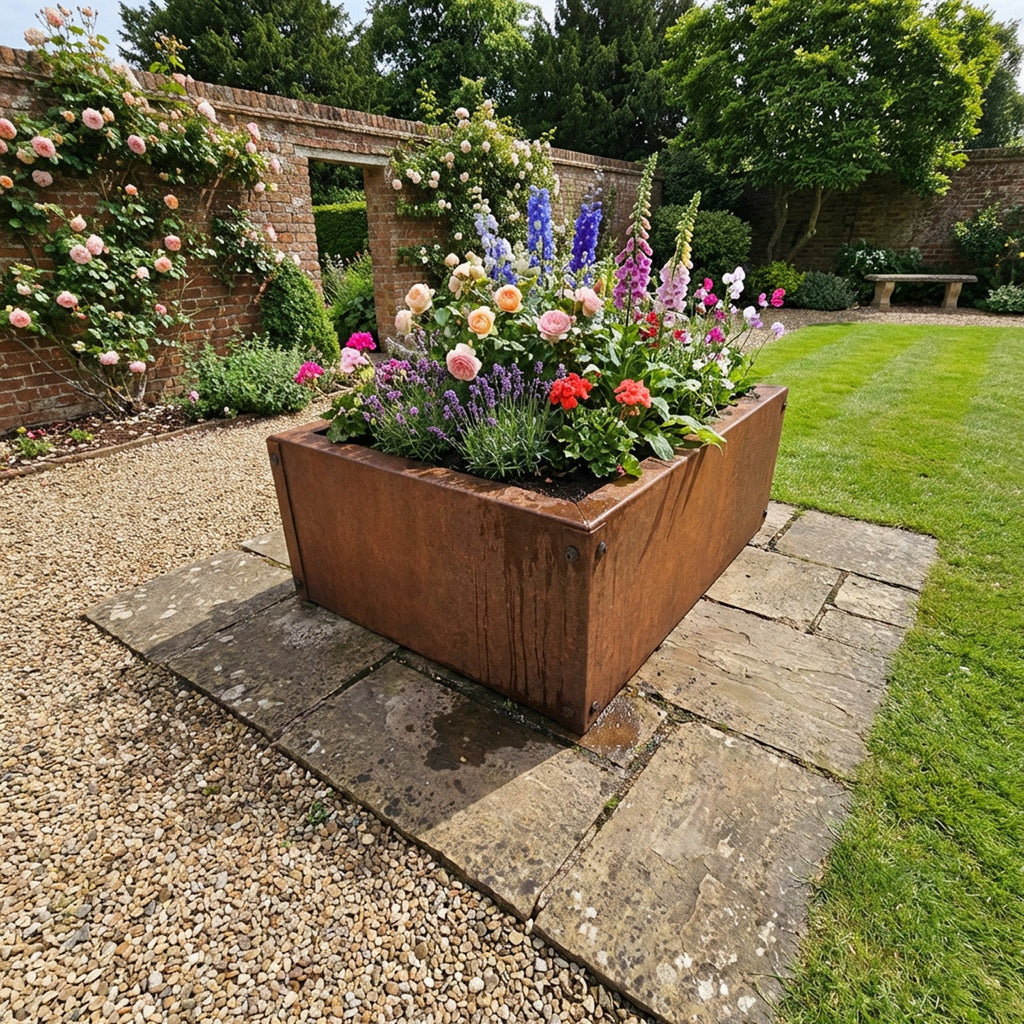 Custom-Size Flat-Packed Rectangular Rustic Steel Planter (Maximum Dimensions = 600mm)