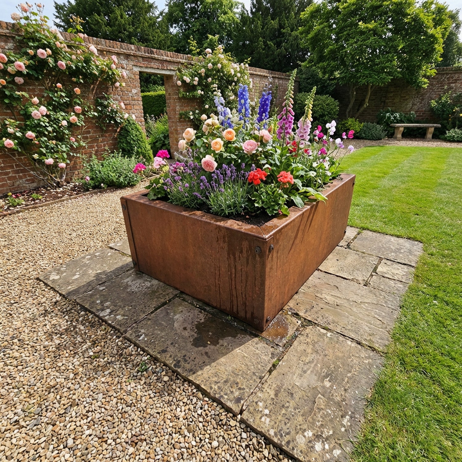 Large Custom-Size Flat-Packed Rectangular Rustic Steel Planter (Maximum Dimensions = 1200mm)