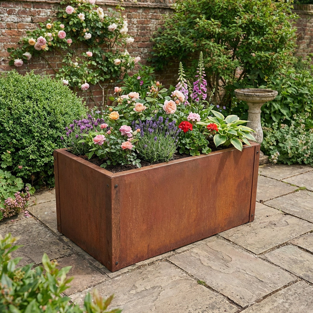 Large Custom-Size Flat-Packed Rectangular Rustic Steel Planter (Maximum Dimensions = 1200mm)