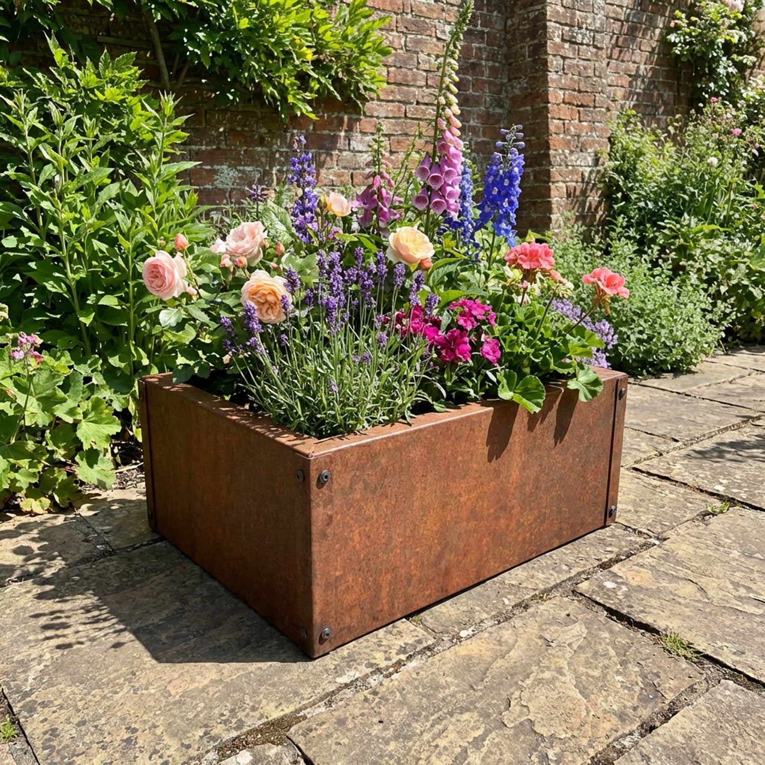 Custom-Size Flat-Packed Rectangular Rustic Steel Planter (Maximum Dimensions = 600mm)