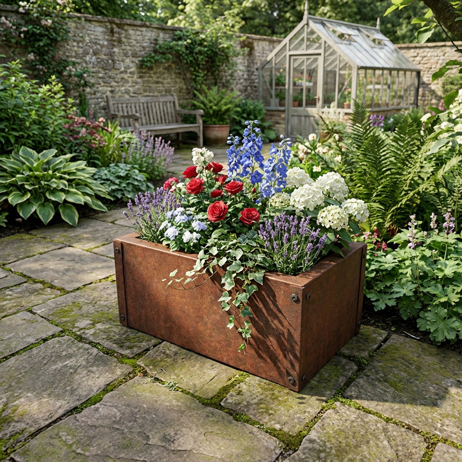 Large Custom-Size Flat-Packed Rectangular Rustic Steel Planter (Maximum Dimensions = 1200mm)