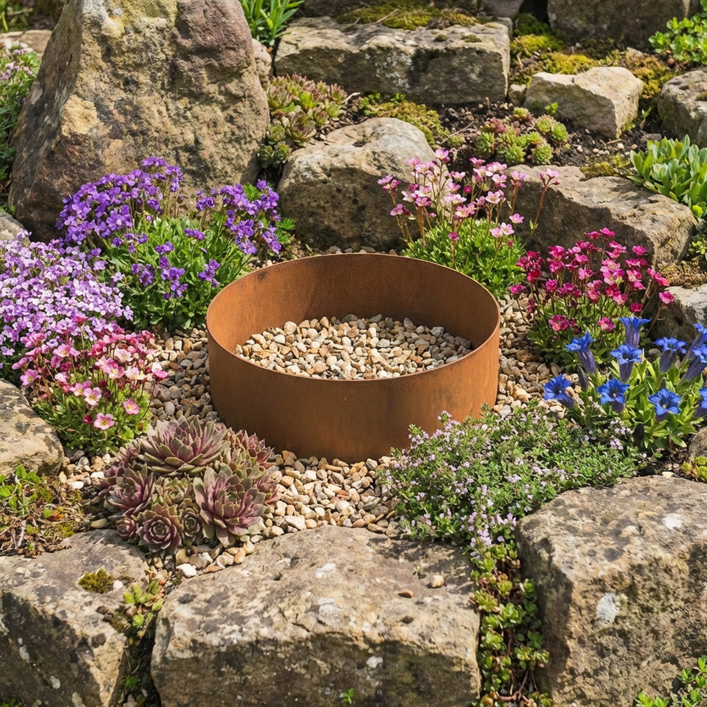 Circular Rustic Steel Planter with Base - 900mm Diameter x 600mm Height
