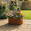 Circular Rustic Steel Planter with Base - 400mm Diameter x 300mm Height