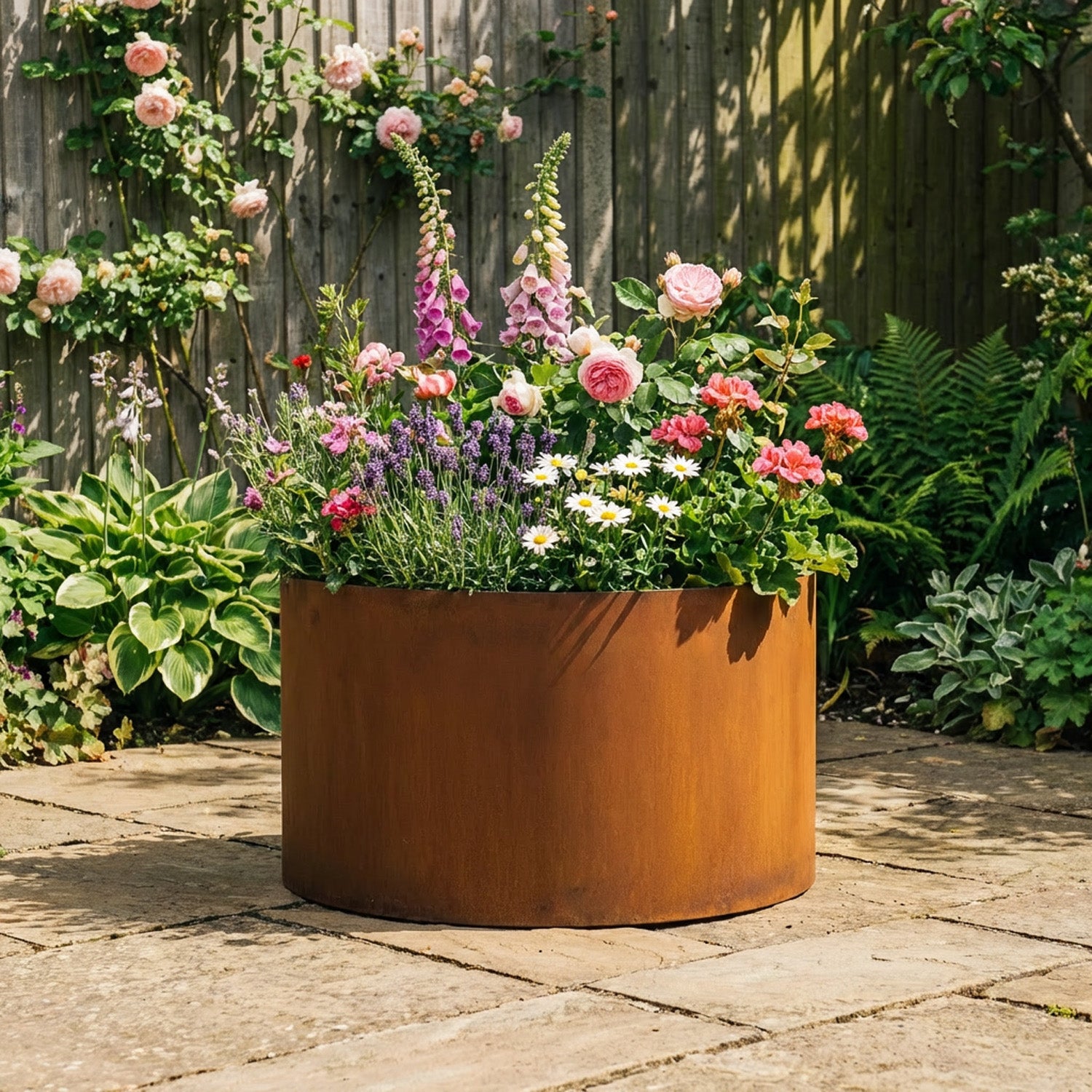 Circular Rustic Steel Planter with Base - 400mm Diameter x 400mm Height