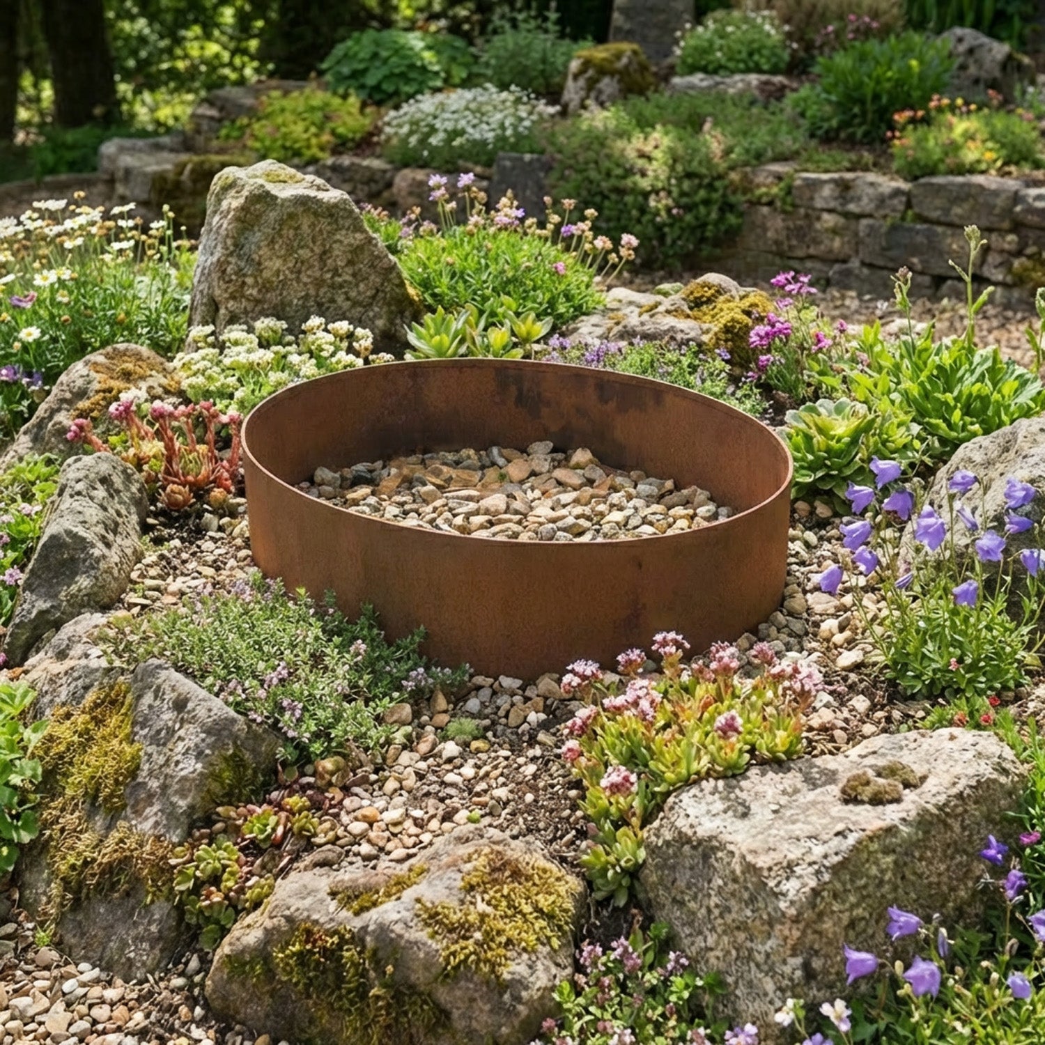 Circular Rustic Steel Planter with Base - 900mm Diameter x 400mm Height