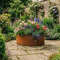 Circular Rustic Steel Planter with Base - 600mm Diameter x 300mm Height