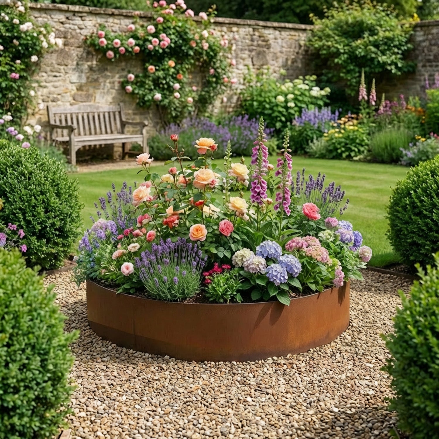 Circular Rustic Steel Planter with Base - 900mm Diameter x 400mm Height