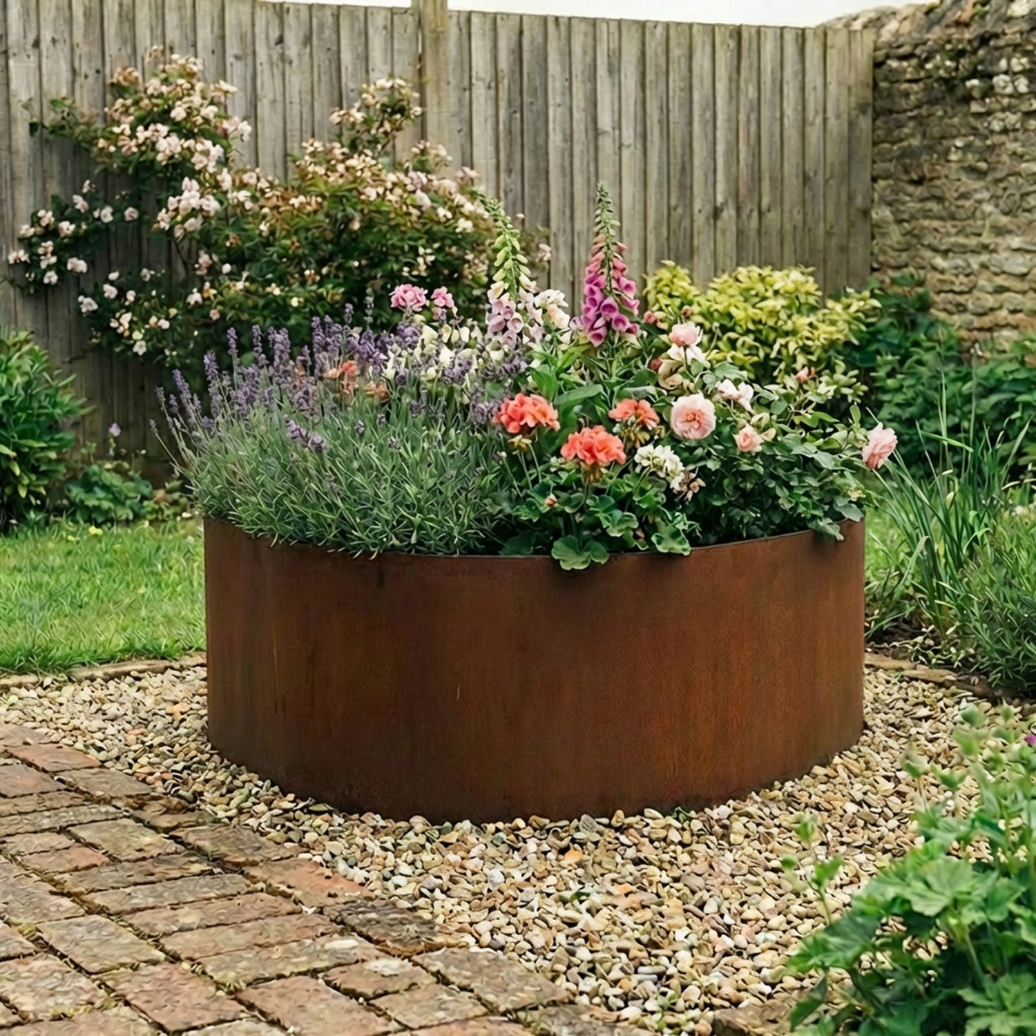 Circular Rustic Steel Planter with Base - 900mm Diameter x 600mm Height
