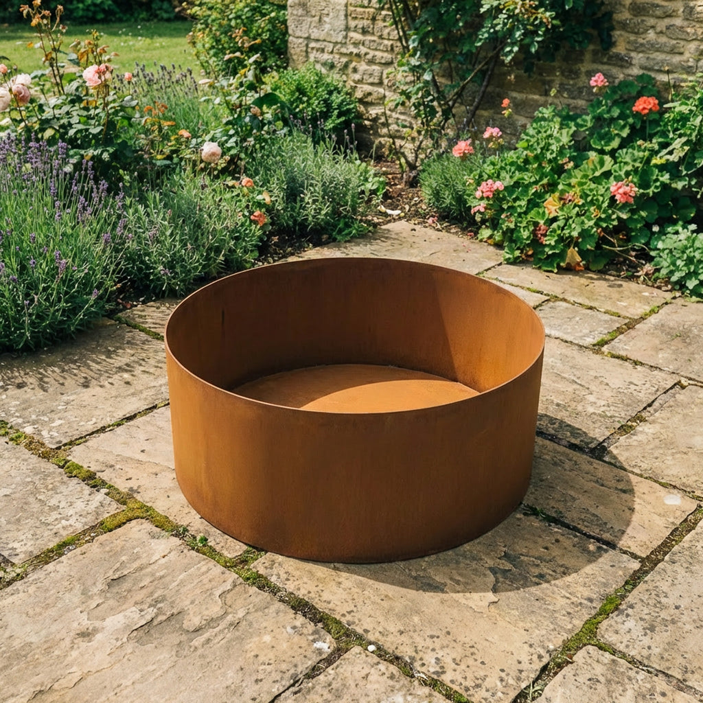Circular Rustic Steel Planter with Base - 600mm Diameter x 400mm Height