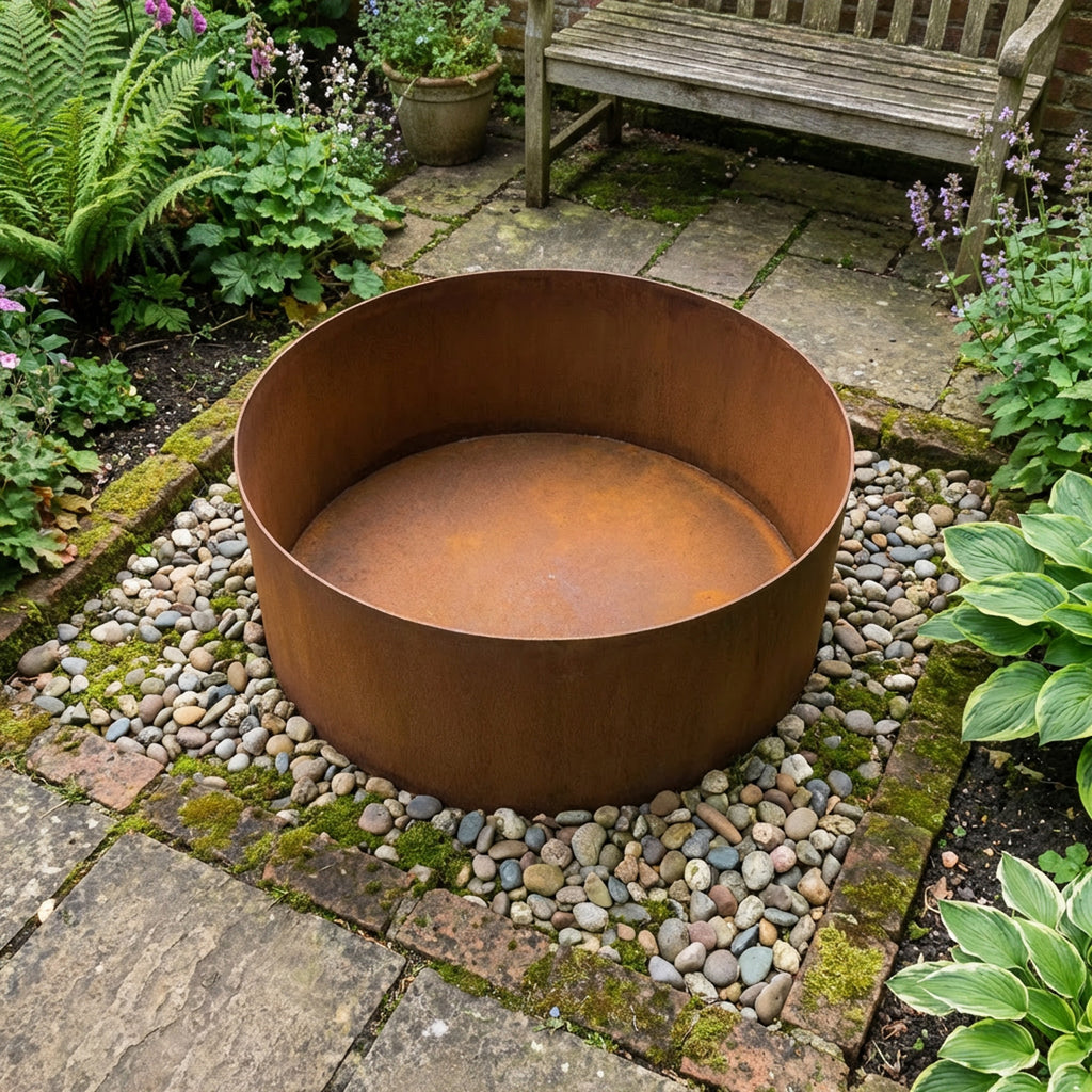 Circular Rustic Steel Planter with Base - 900mm Diameter x 600mm Height
