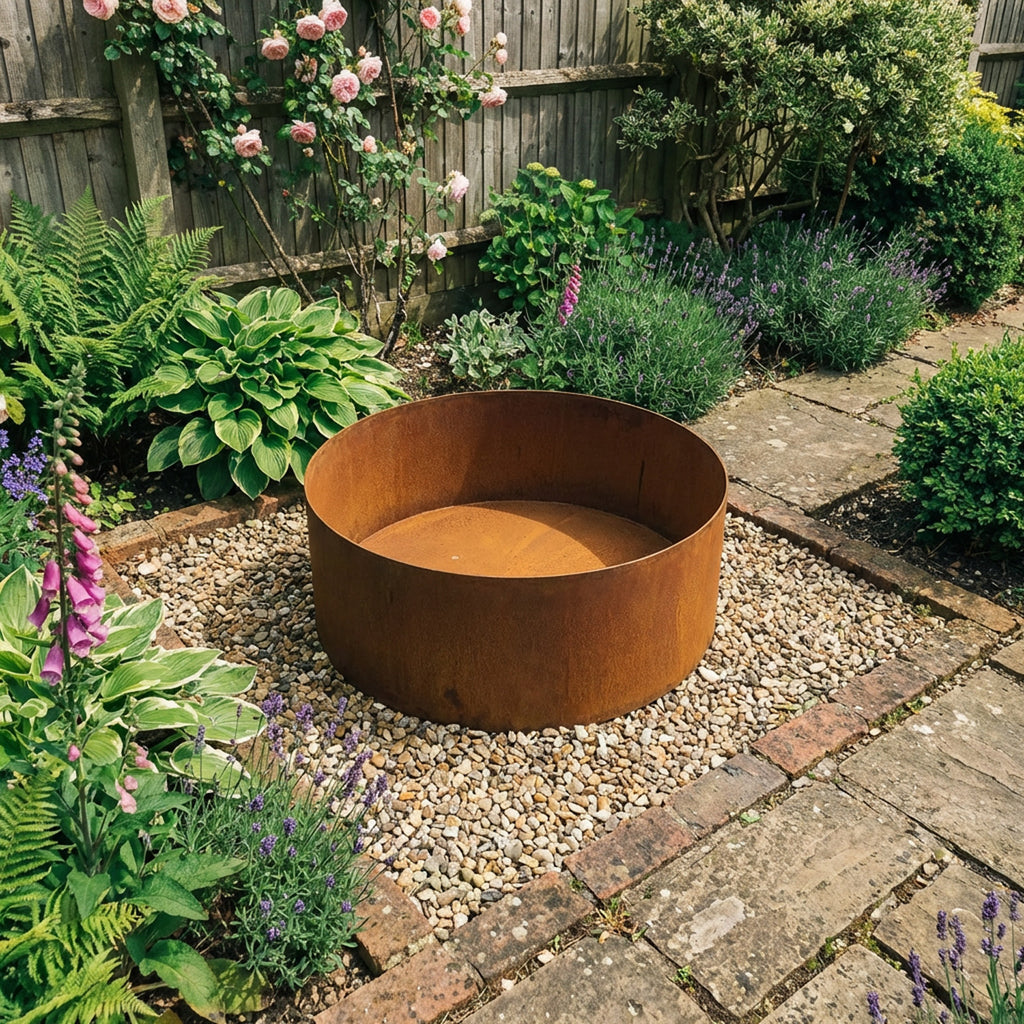 Circular Rustic Steel Planter with Base - 900mm Diameter x 120mm Height