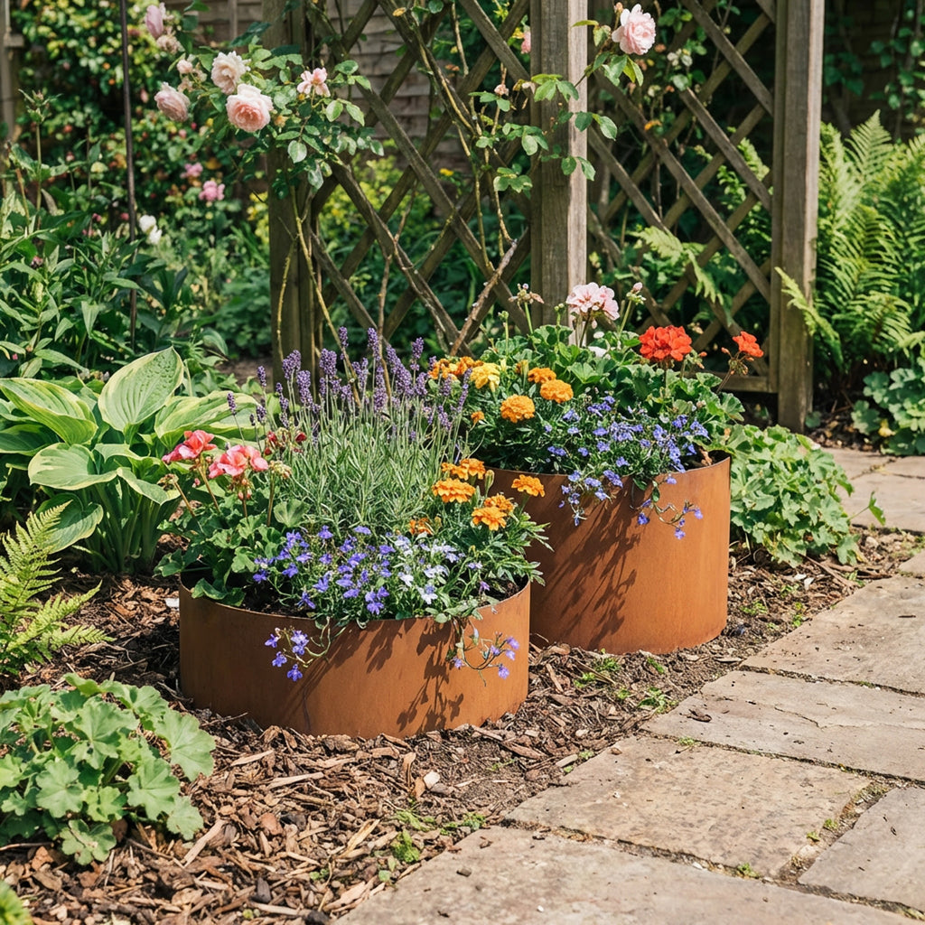Circular Rustic Steel Planter with Base - 600mm Diameter x 400mm Height