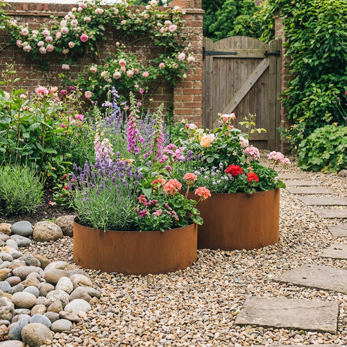 Circular Rustic Steel Planter with Base - 400mm Diameter x 300mm Height