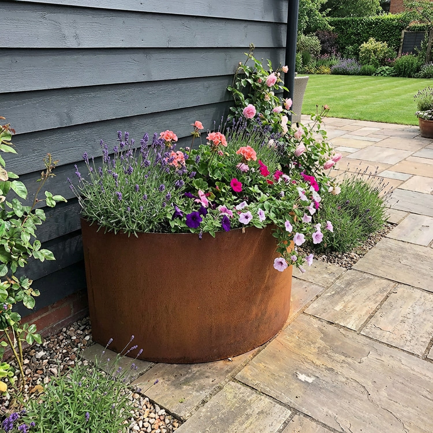 Large Custom-Size Semi-Circle Rustic Steel Planter (Max. Diameter = 1500mm)