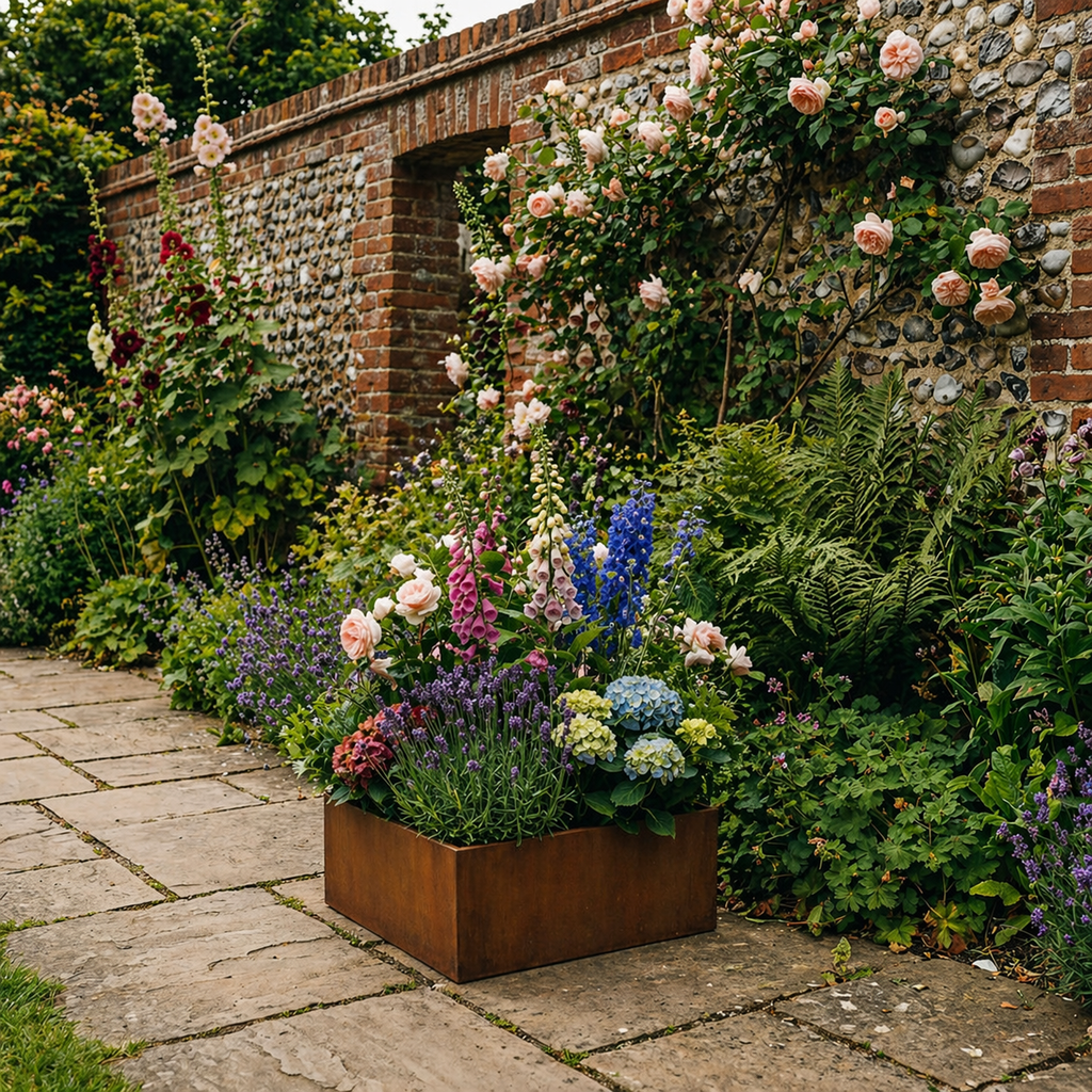 Square Rustic Steel Planter - 400mm x 400mm Top x 120mm Height