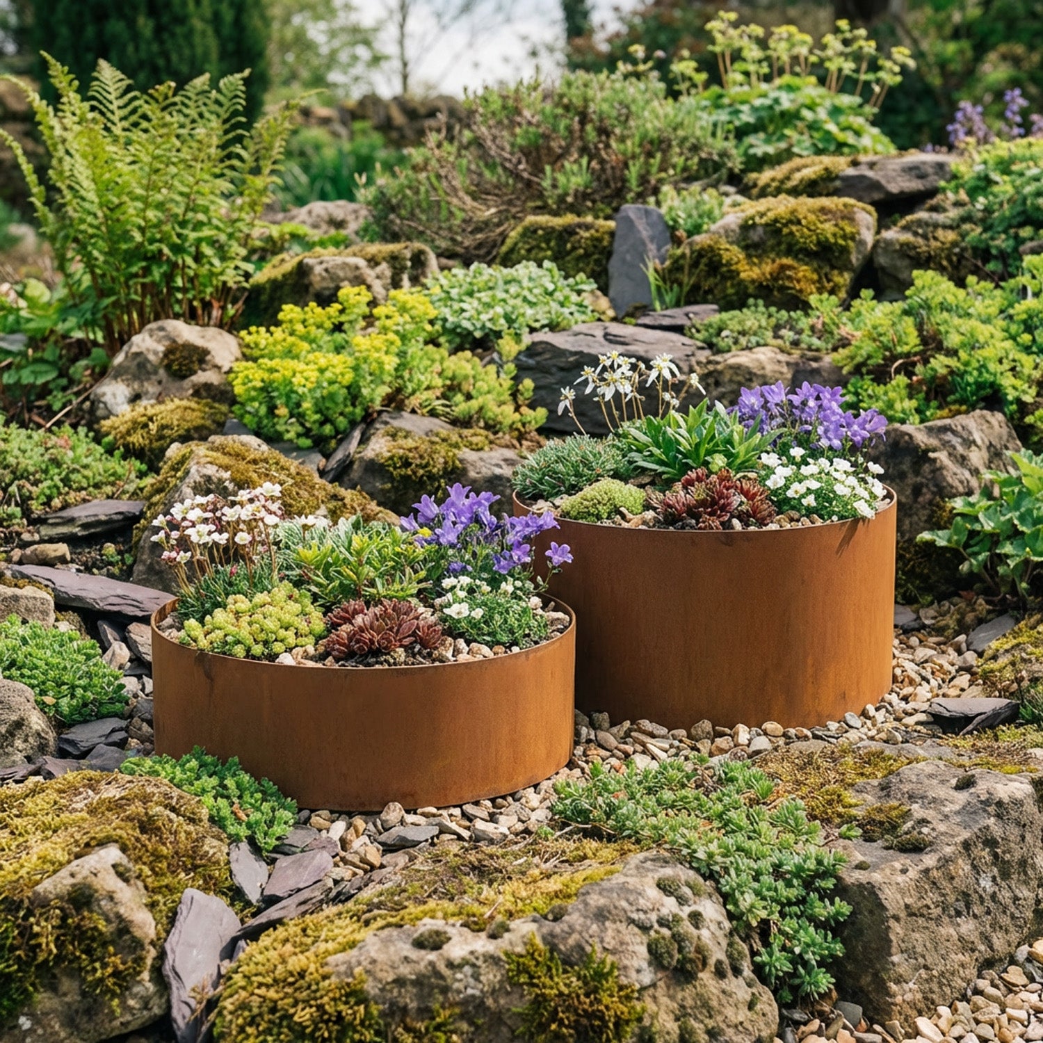 Circular Rustic Steel Planter with Base - 900mm Diameter x 300mm Height