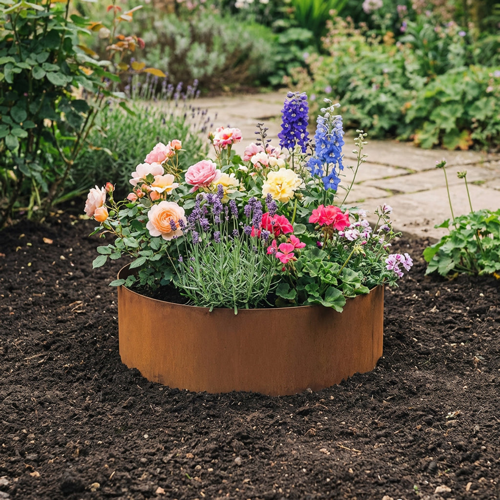 Circular Rustic Steel Planter with Base - 600mm Diameter x 120mm Height