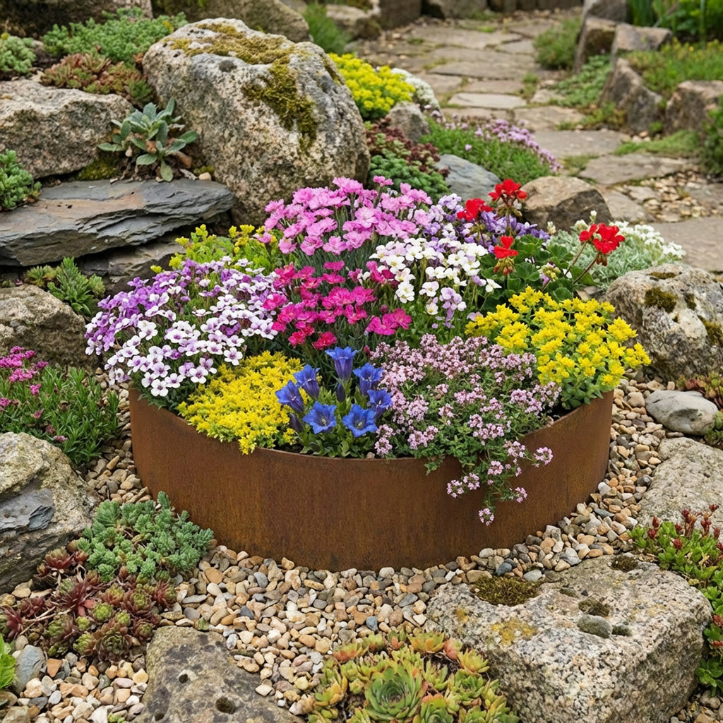 Circular Rustic Steel Planter with Base - 900mm Diameter x 120mm Height