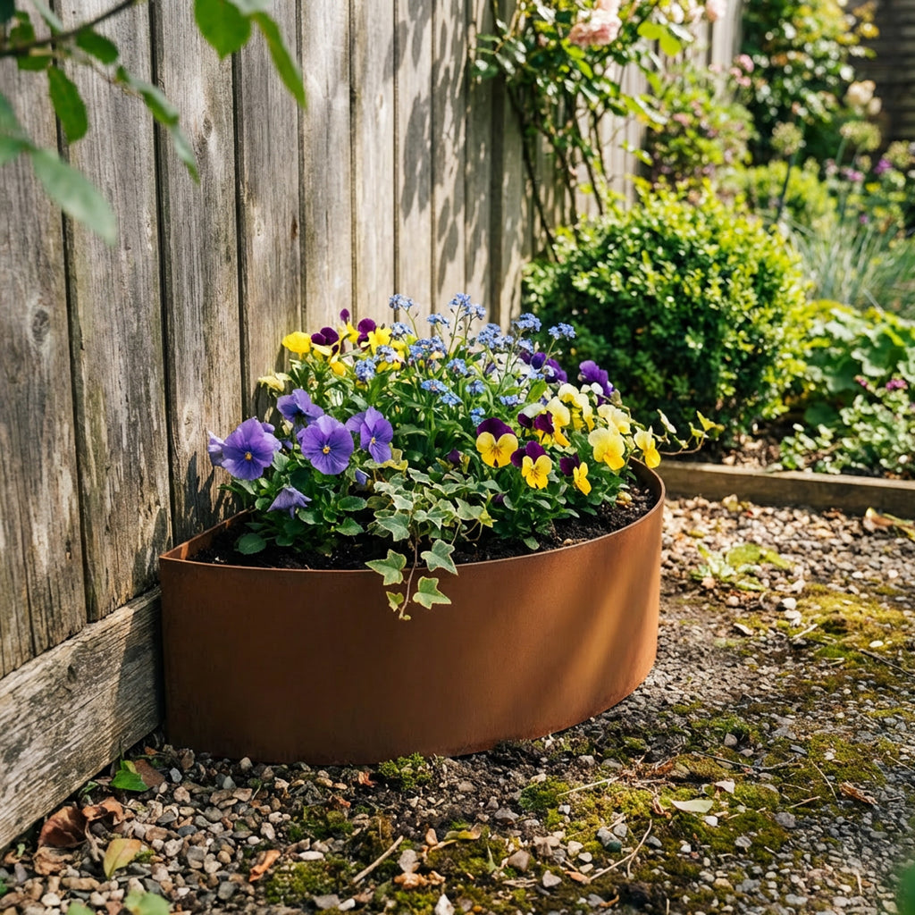 Semi Circular Rustic Steel Planter - 400mm Diameter x 120mm Height