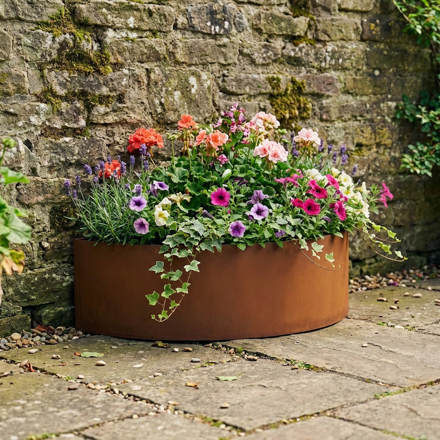 Semi Circular Rustic Steel Planter - 600mm Diameter x 120mm Height