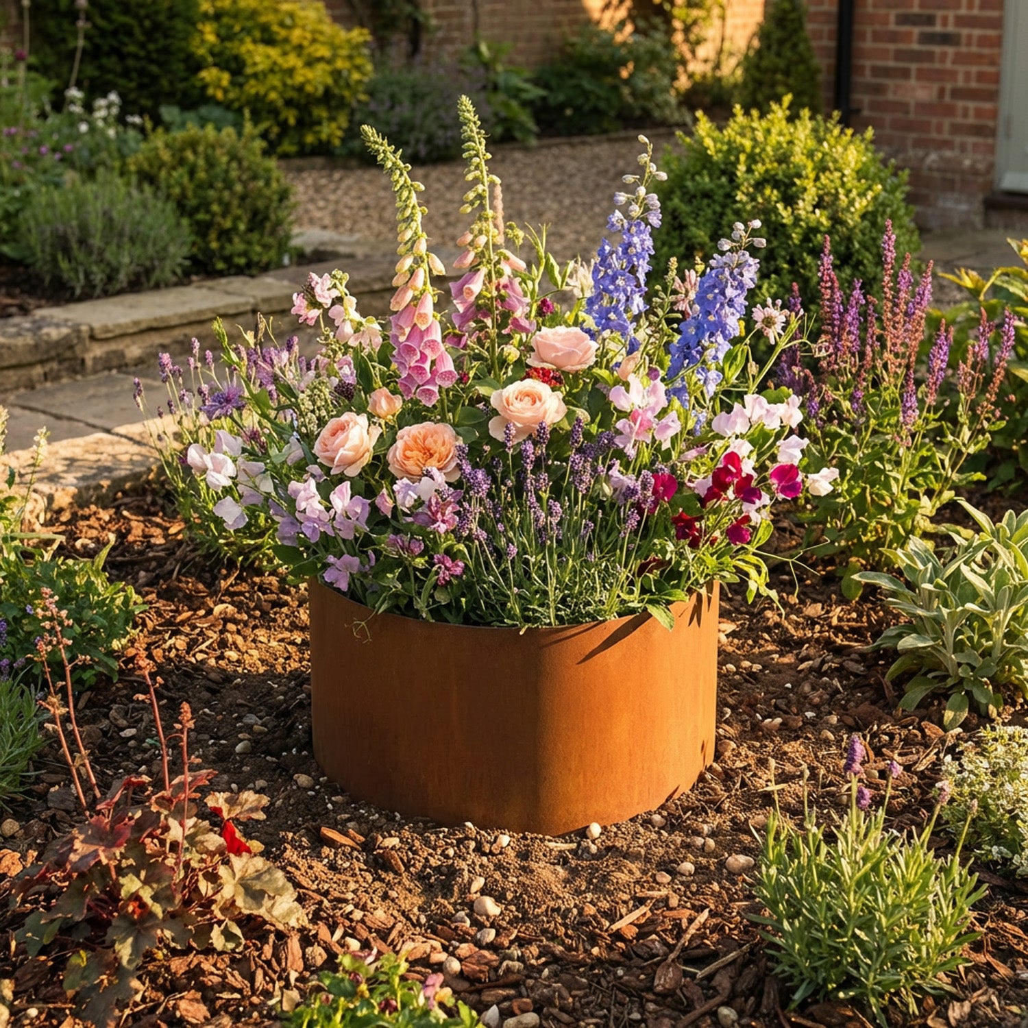 Circular Rustic Steel Planter & Tree Ring - 400mm Diameter x 300mm Height