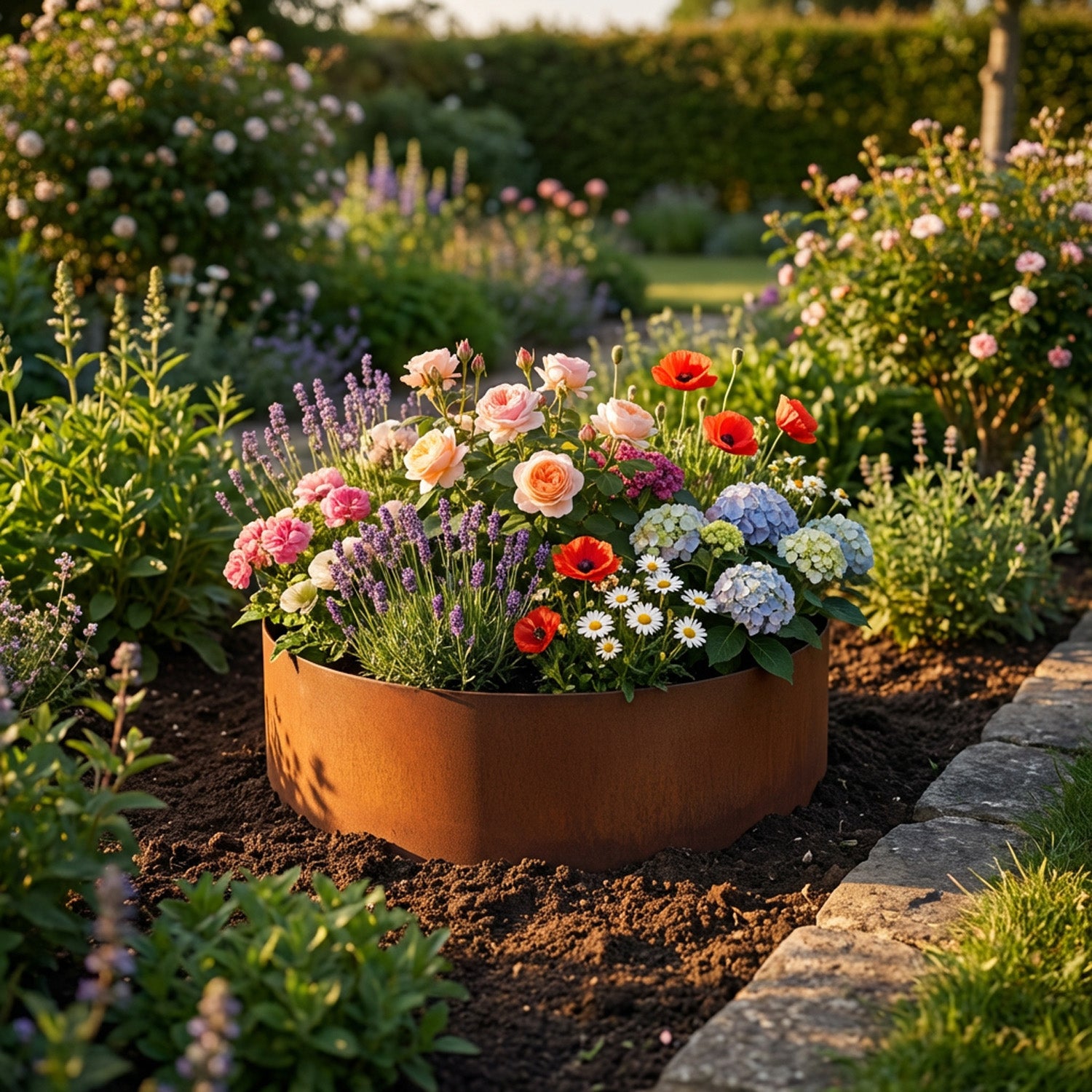 Circular Rustic Steel Planter & Tree Ring - 400mm Diameter x 120mm Height
