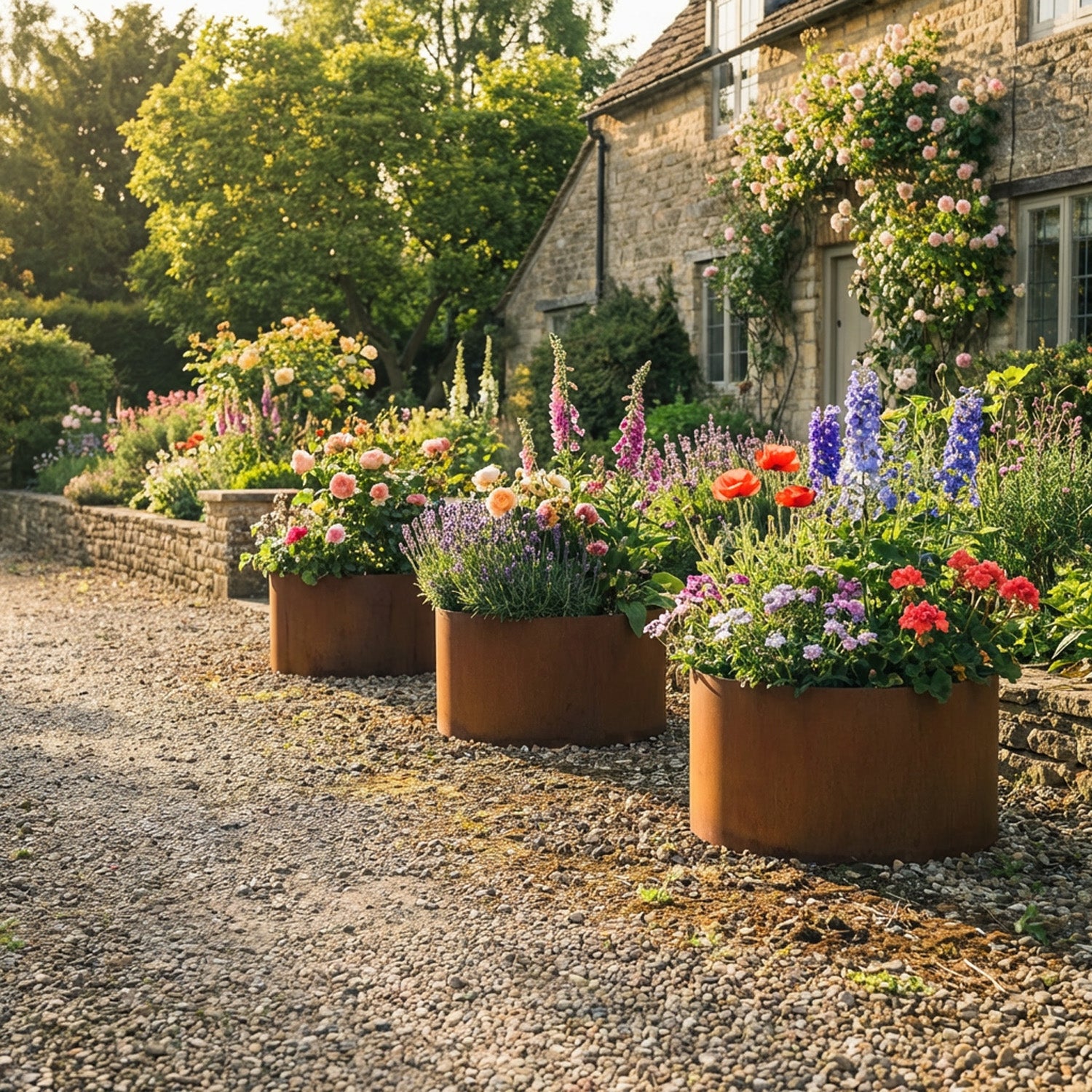 Circular Rustic Steel Planter & Tree Ring - 600mm Diameter x 400mm Height