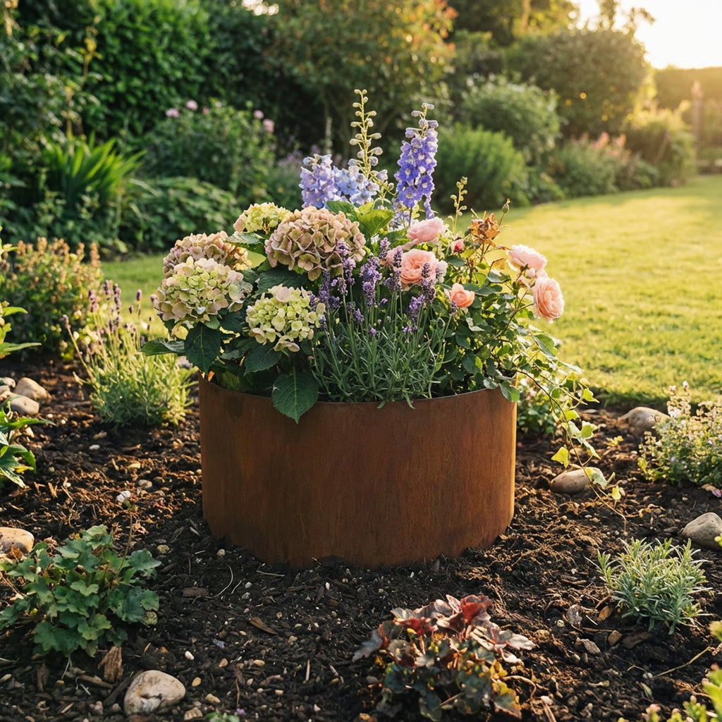 Custom Standard Circular Rustic Steel Planter (Max Diameter = 600mm)