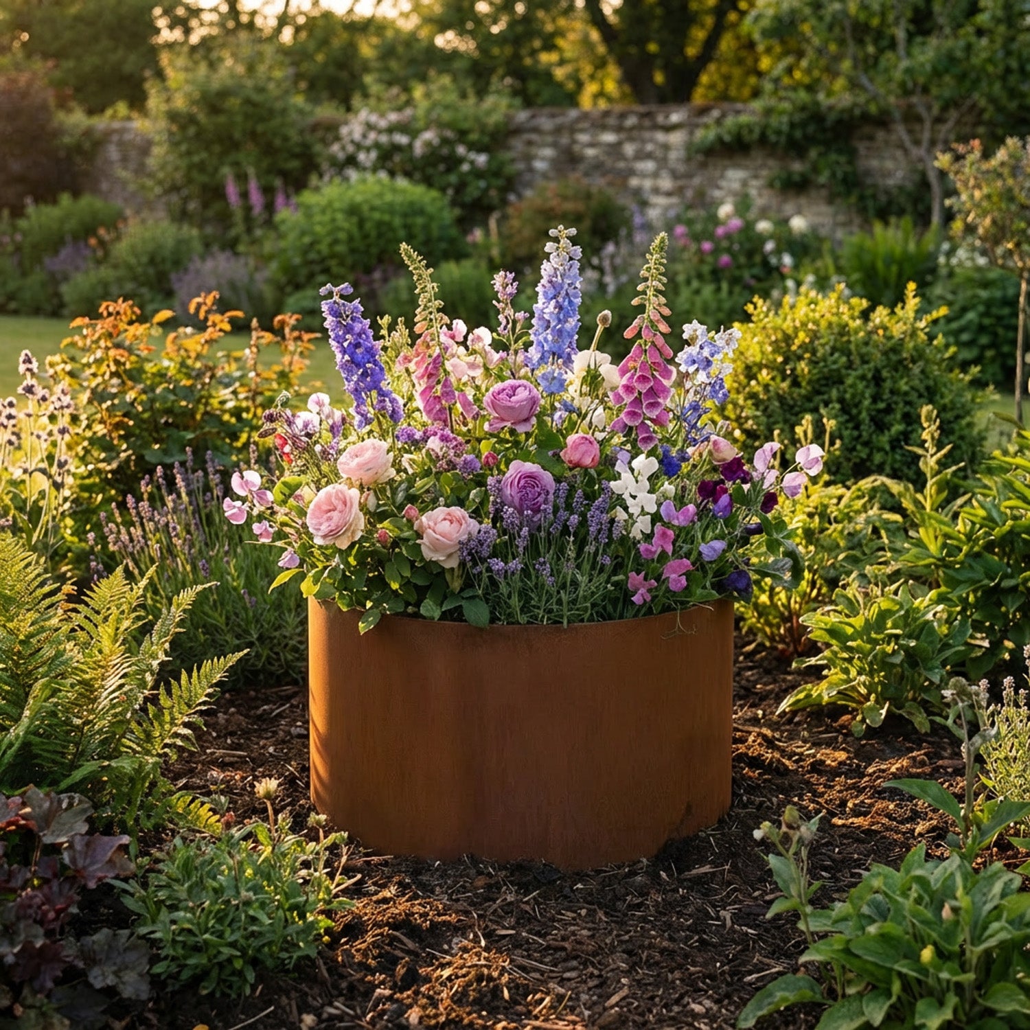 Circular Rustic Steel Planter & Tree Ring - 600mm Diameter x 120mm Height