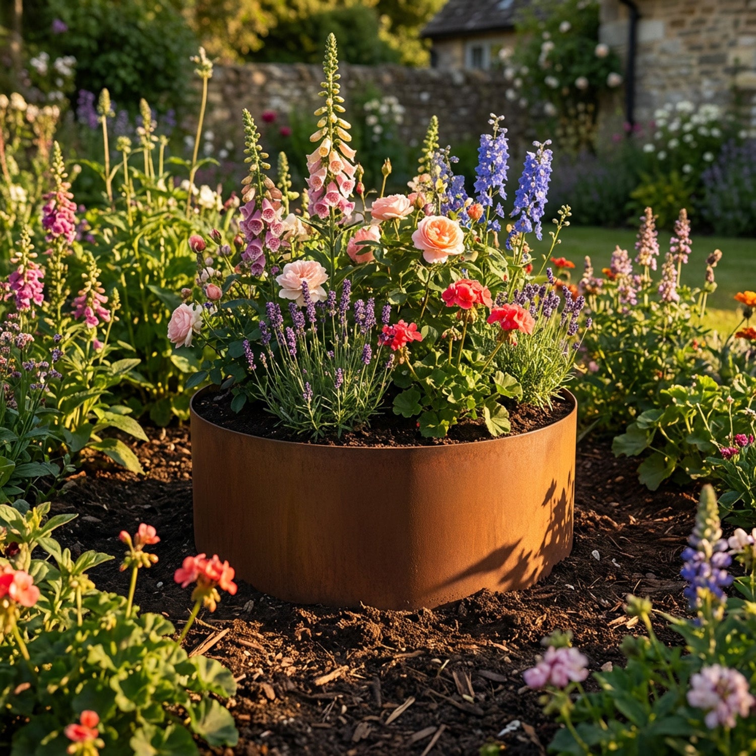 Circular Rustic Steel Planter & Tree Ring - 600mm Diameter x 300mm Height