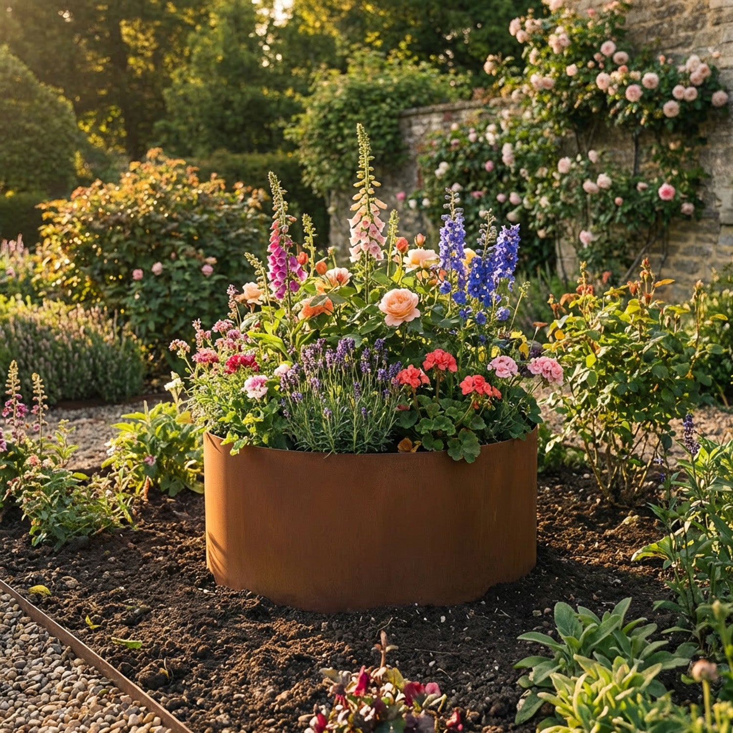 Circular Rustic Steel Planter & Tree Ring - 900mm Diameter x 600mm Height